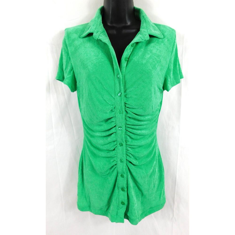 WITH JEAN SLINKY RUNCH SHORT SLEEVE MINI SHIRT DRESS SMALL